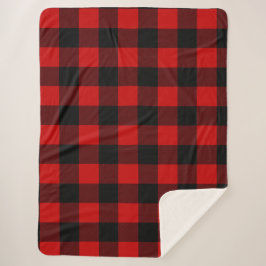 Red and Black Buffalo Plaid Sherpa Blanket Sherpa Deken
