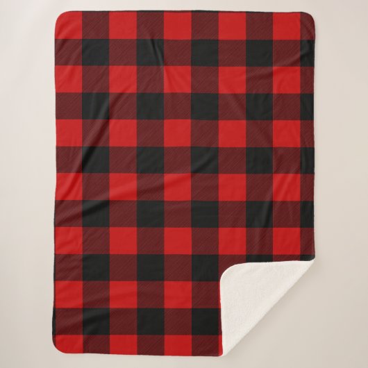 Red and Black Buffalo Plaid Sherpa Blanket Sherpa Deken (Voorkant)