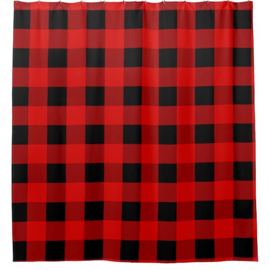 Red and Black Buffalo Pset Holiday gingham Sh Douchegordijn (Voorkant)