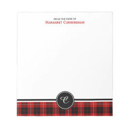 Red and Black Clan Cunningham Tartan Monogram Notitieblok