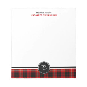 Red and Black Clan Cunningham Tartan Monogram Notitieblok