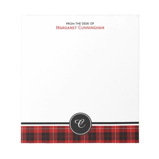Red and Black Clan Cunningham Tartan Monogram Notitieblok (Voorkant)
