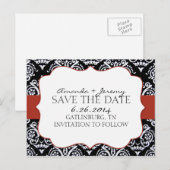 Red and Black Country Damask Patroon slaat de datu Aankondigingskaart (Voorkant / Achterkant)