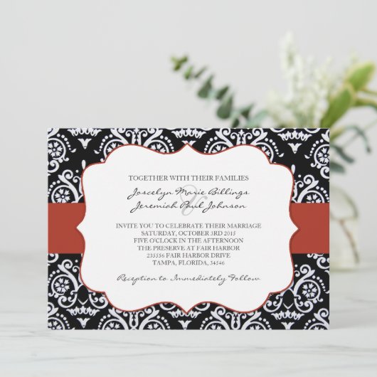 Red and Black Country Damask Patterned Kaart (Staand voorkant)