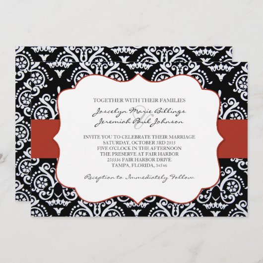 Red and Black Country Damask Patterned Kaart (Voorkant / Achterkant)