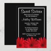 Red and Black Daisy Sweet 16 Invitations Kaart (Voorkant / Achterkant)