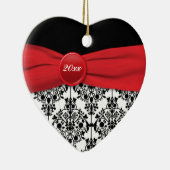 Red and Black Damask Kerstkerst Keepomwille Orname Keramisch Ornament (Rechts)