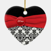 Red and Black Damask Kerstkerst Keepomwille Orname Keramisch Ornament (Achterkant)