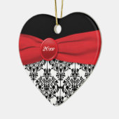 Red and Black Damask Kerstkerst Keepomwille Orname Keramisch Ornament (Links)