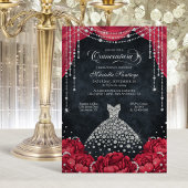 Red and Black Diamond Floral Quinceanera Kaart