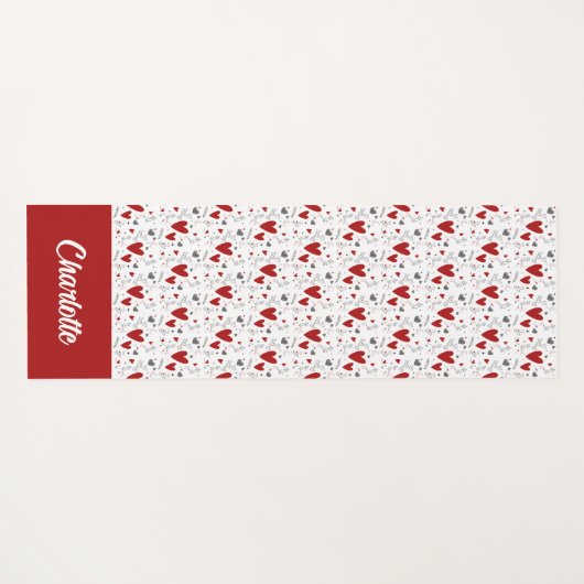 Red and Black Doodle Hearts Custom Monogram Name Yogamat (Achterkant (horizontaal))