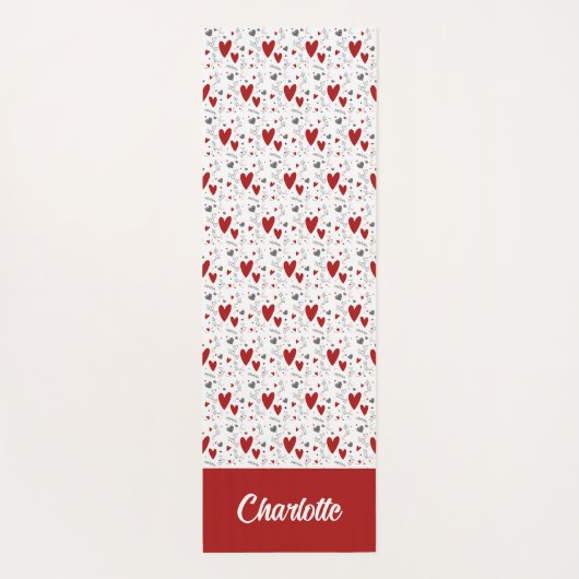 Red and Black Doodle Hearts Custom Monogram Name Yogamat (Achterkant)