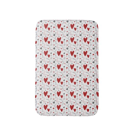Red and Black Doodle Hearts Love  Badmat (Voorkant Verticaal)