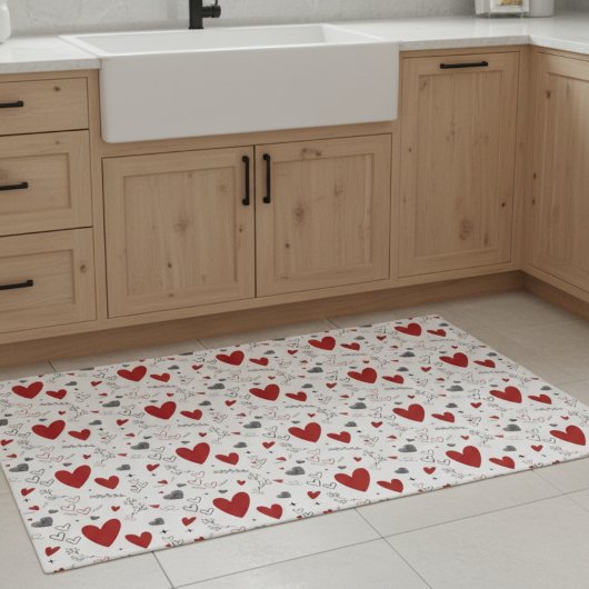 Red and Black Doodle Hearts Love Deurmat