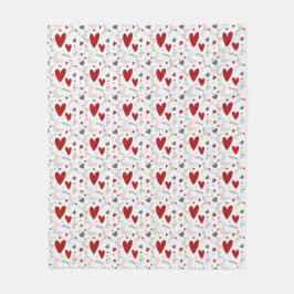 Red and Black Doodle Hearts Love  Fleece Deken