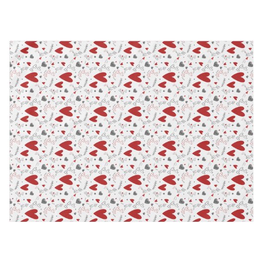 Red and Black Doodle Hearts Love  Tafelkleed (Voorkant (Horizontaal))