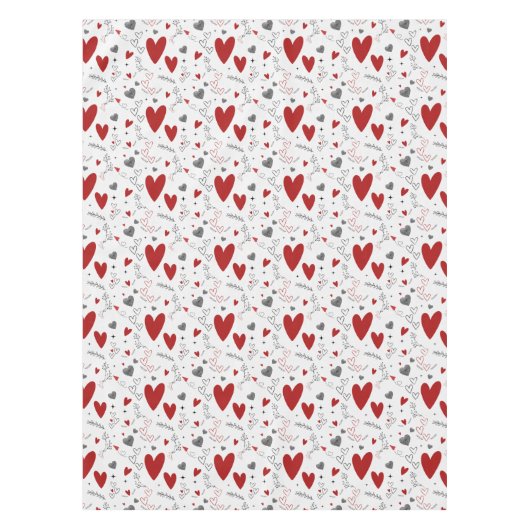Red and Black Doodle Hearts Love Tafelkleed (Voorkant)