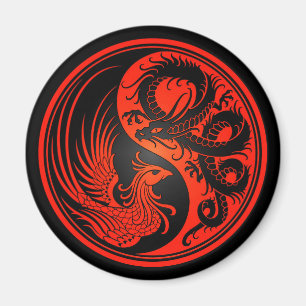 Red and Black Dragon Phoenix Yin Yang Magneet