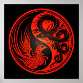 Red and Black Dragon Phoenix Yin Yang Poster (Voorkant)