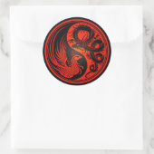 Red and Black Dragon Phoenix Yin Yang Ronde Sticker (Tas)