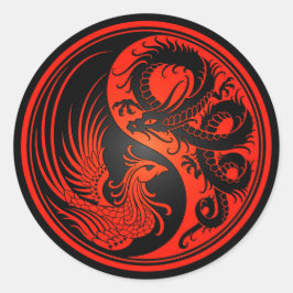 Red and Black Dragon Phoenix Yin Yang Ronde Sticker