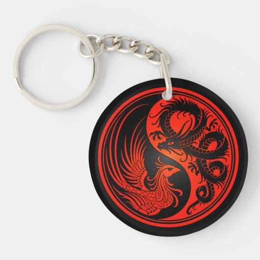 Red and Black Dragon Phoenix Yin Yang Sleutelhanger (Voorkant)