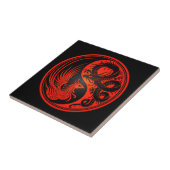 Red and Black Dragon Phoenix Yin Yang Tegeltje (Zijkant)