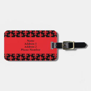 Red and Black Fleur de Lis Pattern Bagagelabel