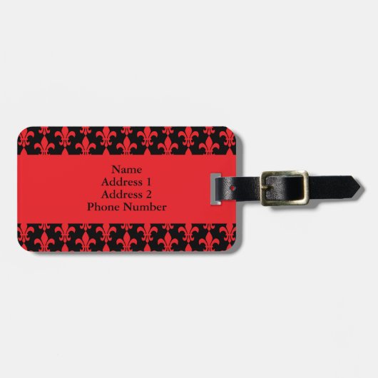 Red and Black Fleur de Lis Pattern Bagagelabel (Voorkant horizontaal)