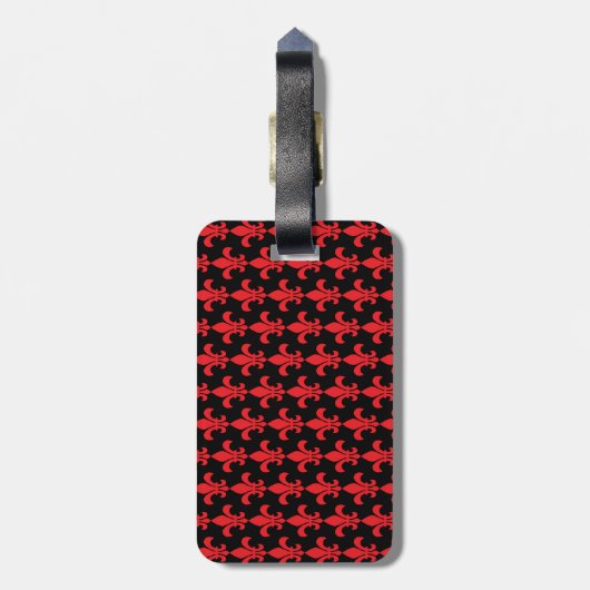 Red and Black Fleur de Lis Pattern Bagagelabel (Achterkant verticaal)