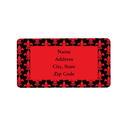 Red and Black Fleur de Lis Pattern Etiket (Voorkant)