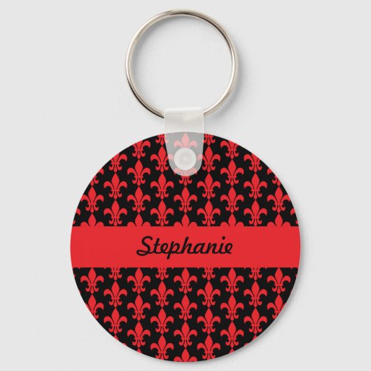 Red and Black Fleur de Lis Pattern Sleutelhanger (Voorkant)