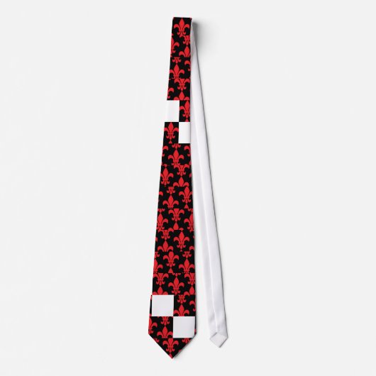 Red and Black Fleur de Lis Pattern Stropdas (Voorkant)