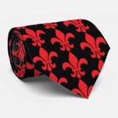 Red and Black Fleur de Lis Pattern Stropdas (Opgerold)