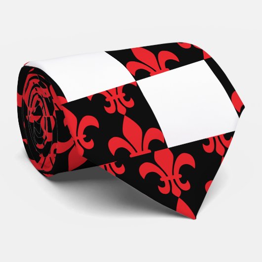 Red and Black Fleur de Lis Pattern Stropdas (Opgerold)