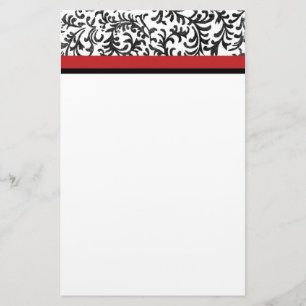 Red and Black Floral Damask Pattern Briefpapier