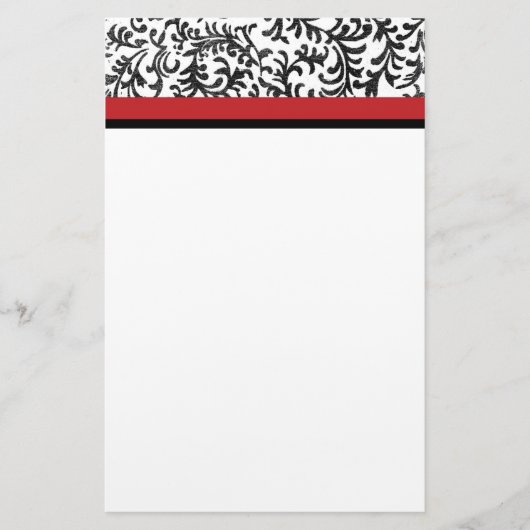 Red and Black Floral Damask Pattern Briefpapier (Voorkant)