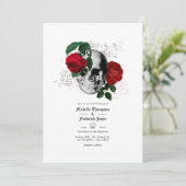 Red and Black Floral Gothic Wedding Kaart (Staand voorkant)