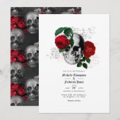 Red and Black Floral Gothic Wedding Kaart (Voorkant / Achterkant)