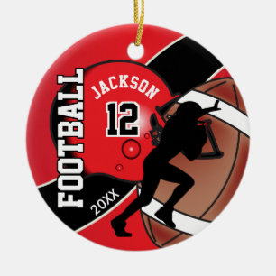 Red and Black Football Player Keramisch Ornament