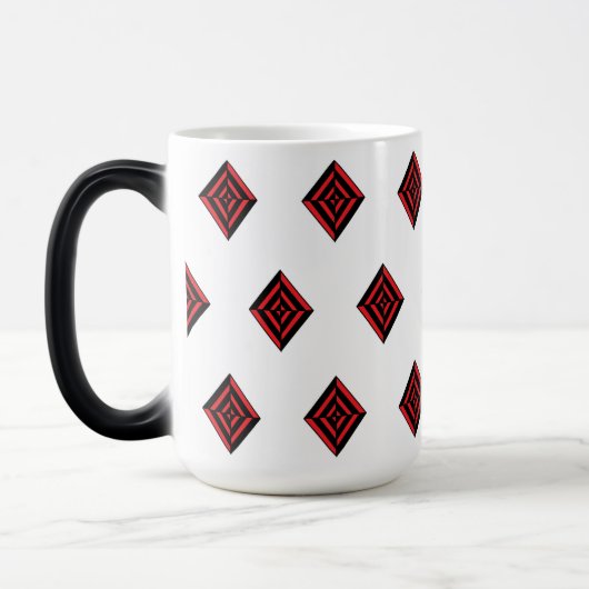 Red and Black Geometric Diamond Pattern Modern Tot Magische Mok (Links)
