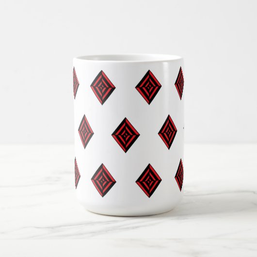 Red and Black Geometric Diamond Pattern Modern Tot Magische Mok (Midden)
