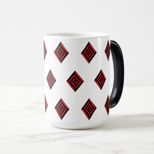 Red and Black Geometric Diamond Pattern Modern Tot Magische Mok (Voorkant rechts)