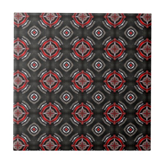 Red and Black Geometric Pattern Tegeltje (Voorkant)