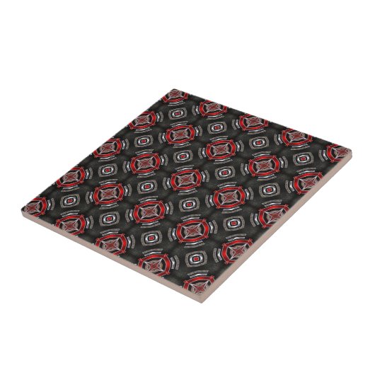 Red and Black Geometric Pattern Tegeltje (Zijkant)