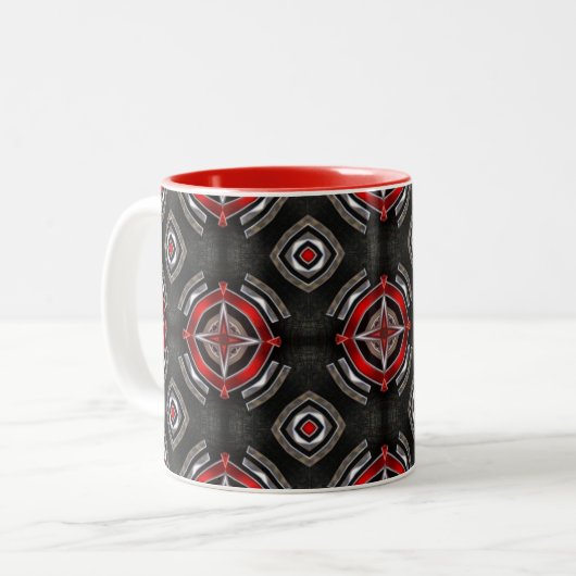 Red and Black Geometric Pattern Tweekleurige Koffiemok (Voorkant links)
