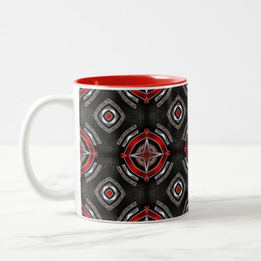 Red and Black Geometric Pattern Tweekleurige Koffiemok (Links)