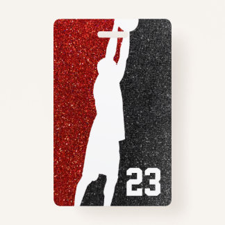 Red and Black Glitter Basketball Team Jersey Badge