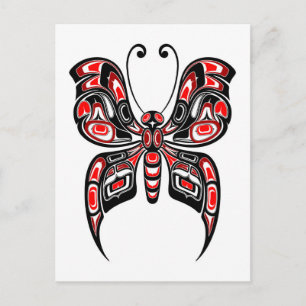 Red and Black Haida Spirit Butterfly on White Briefkaart