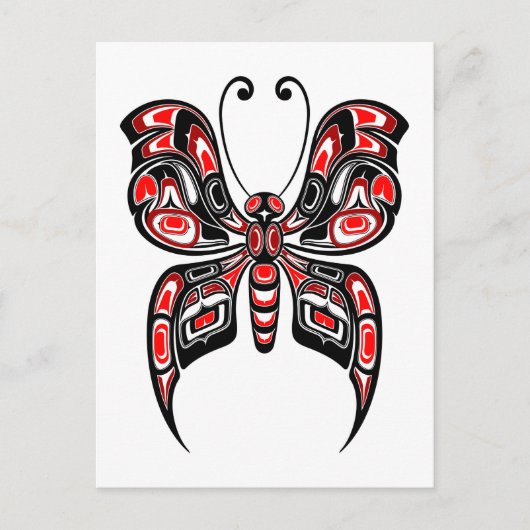 Red and Black Haida Spirit Butterfly on White Briefkaart (Voorkant)